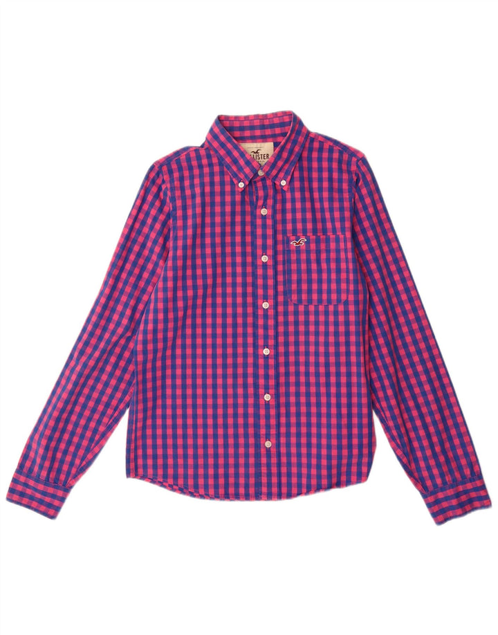 Camisa HOLLISTER para hombre de algodón a cuadros rosa medio