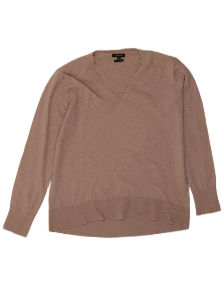 Massimo Dutti Jersey Oversize con Cuello en V para Mujer UK 6 XS Gris