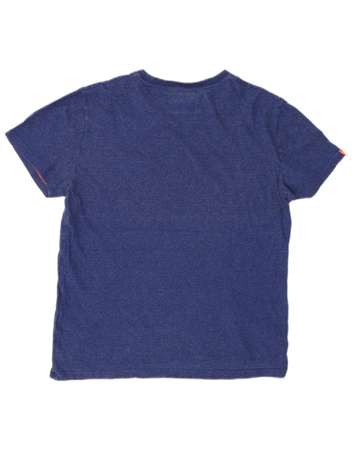 SUPERDRY Hombre Camiseta Top Algodón Moteado Azul Medio