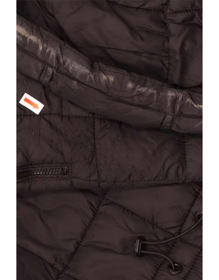 ZARA Mujer Abrigo Acolchado Con Capucha UK 46 Large Poliéster Negro