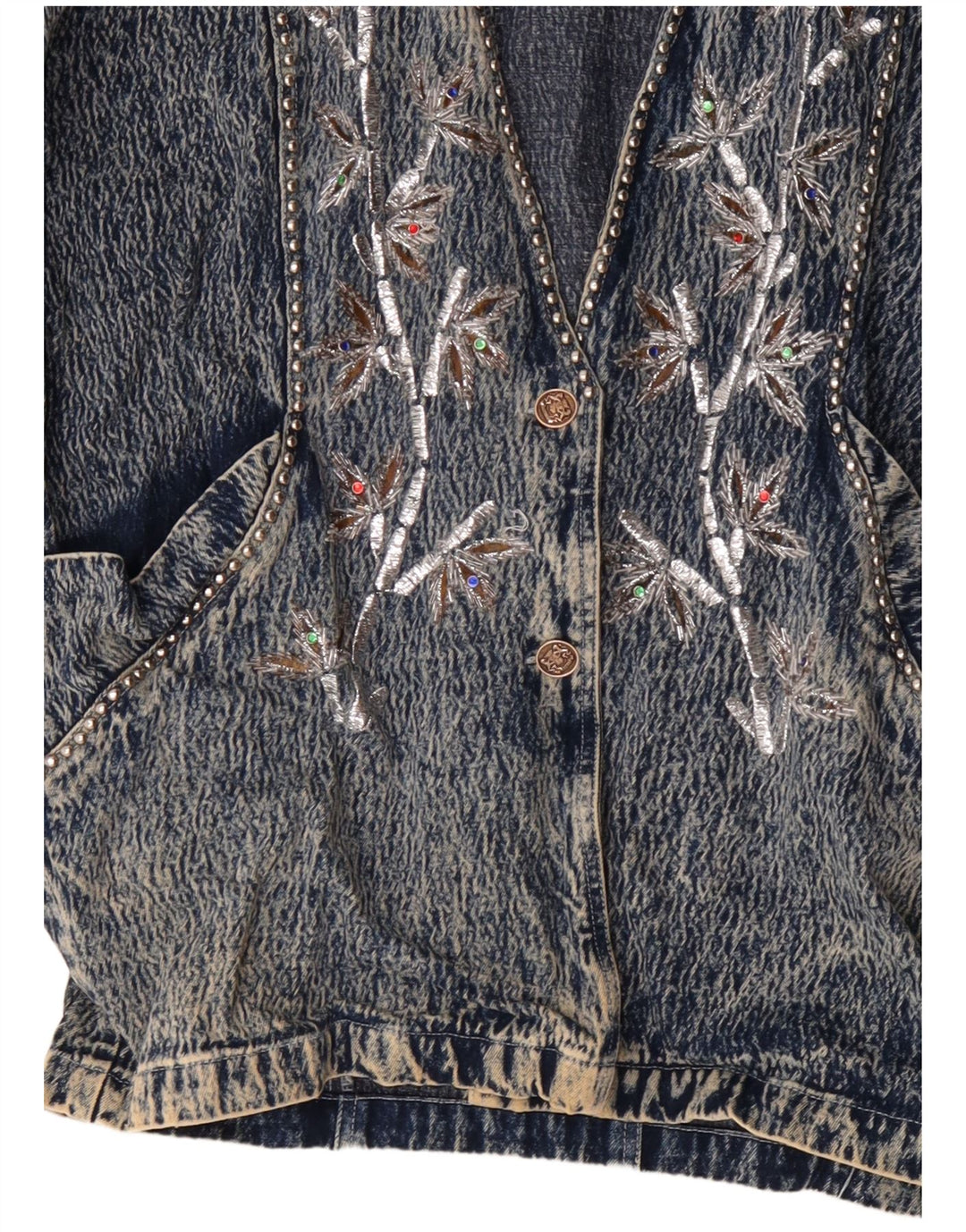 JAZZINO Chaqueta vaquera extragrande de manga 3/4 para mujer UK 40 XL Azul Floral