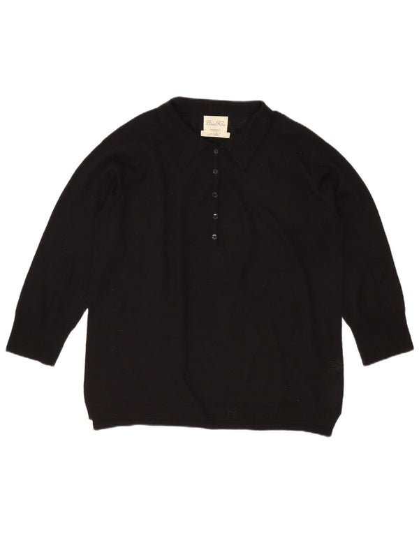 Zara Suéter tipo jersey con cuello polo y manga 3/4 para mujer UK 40 Lana negra mediana