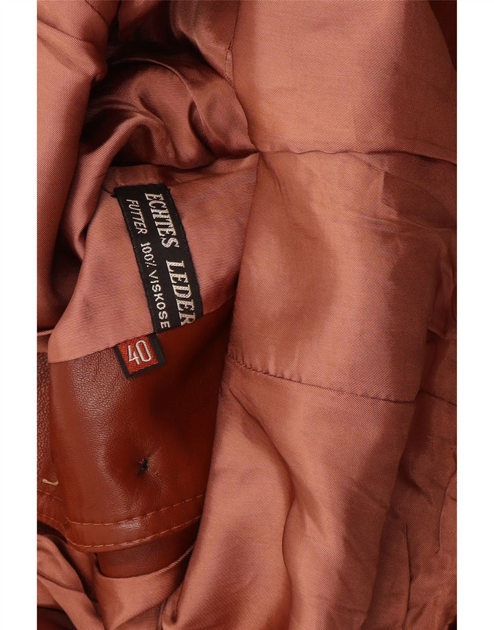 Vintage mujer 3 botones cuero Blazer chaqueta IT 40 pequeño cuero marrón