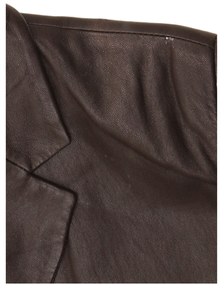 Vintage mujer 3 botones cuero Blazer chaqueta Reino Unido 18 XL cuero marrón