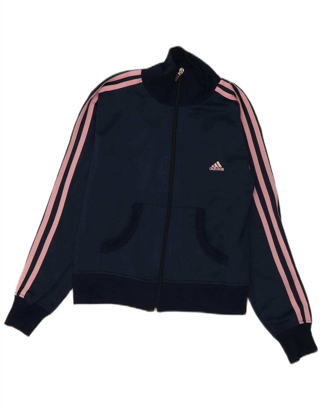 Adidas Mujer Crop Chándal Top Chaqueta UK 14 Medio Azul Marino Poliéster