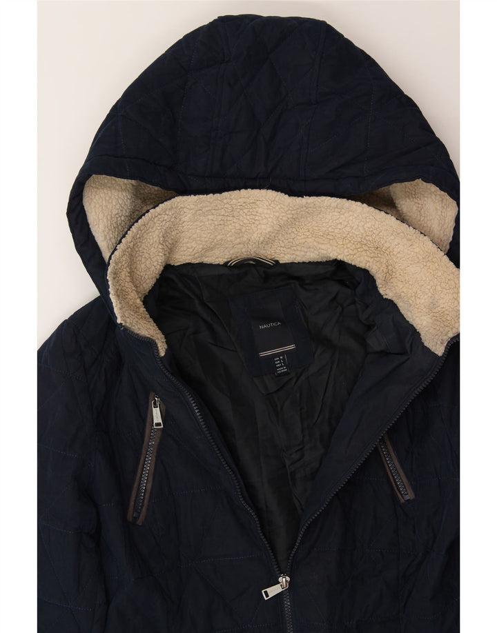 NAUTICA Womens Hooded Padded Coat UK 14 Large Navy Blue Polyester Vintage Nautica and Second-Hand Nautica from Messina Hembry 