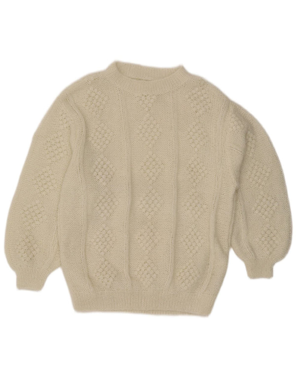 Vintage mujer cuello redondo jersey suéter Reino Unido 20 2XL acrílico blanco