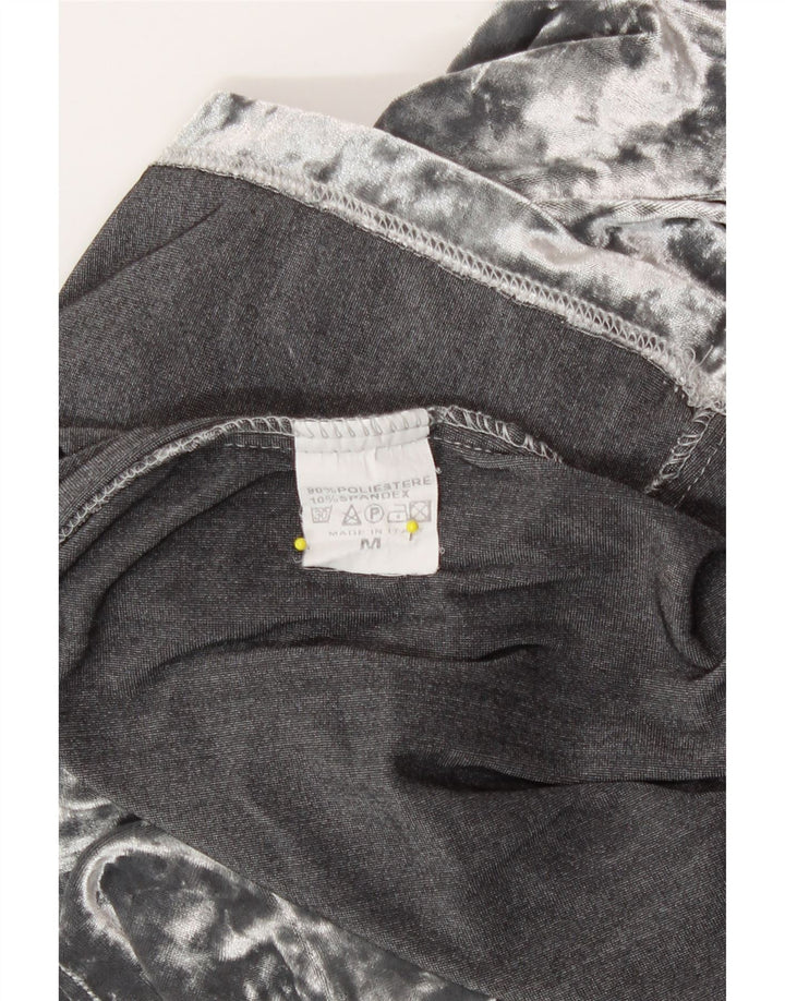 Vintage mujer Velour camiseta Top Reino Unido 12 Poliéster gris medio