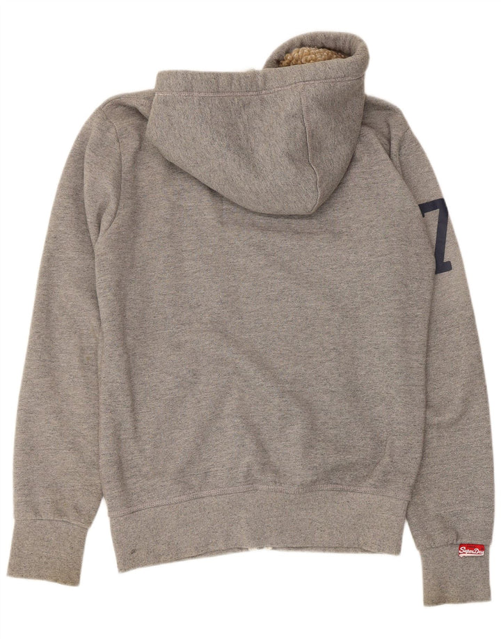 Superdry Sudadera con capucha y cremallera gráfica para hombre de algodón gris grande