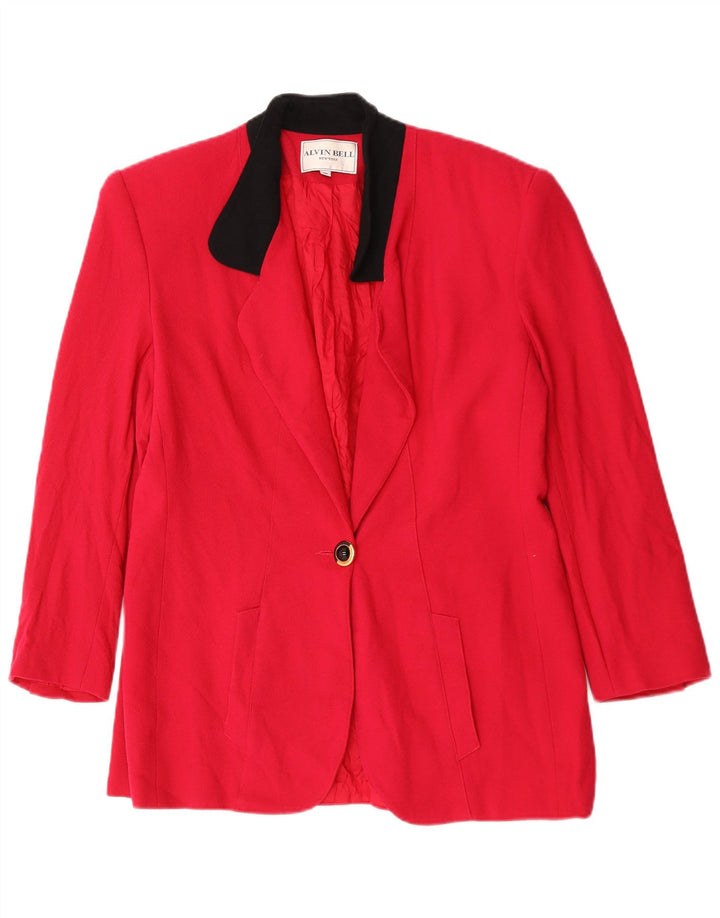 Alvin Bell Chaqueta tipo blazer de 1 botón para mujer UK 46 Grande Lana roja con bloques de color