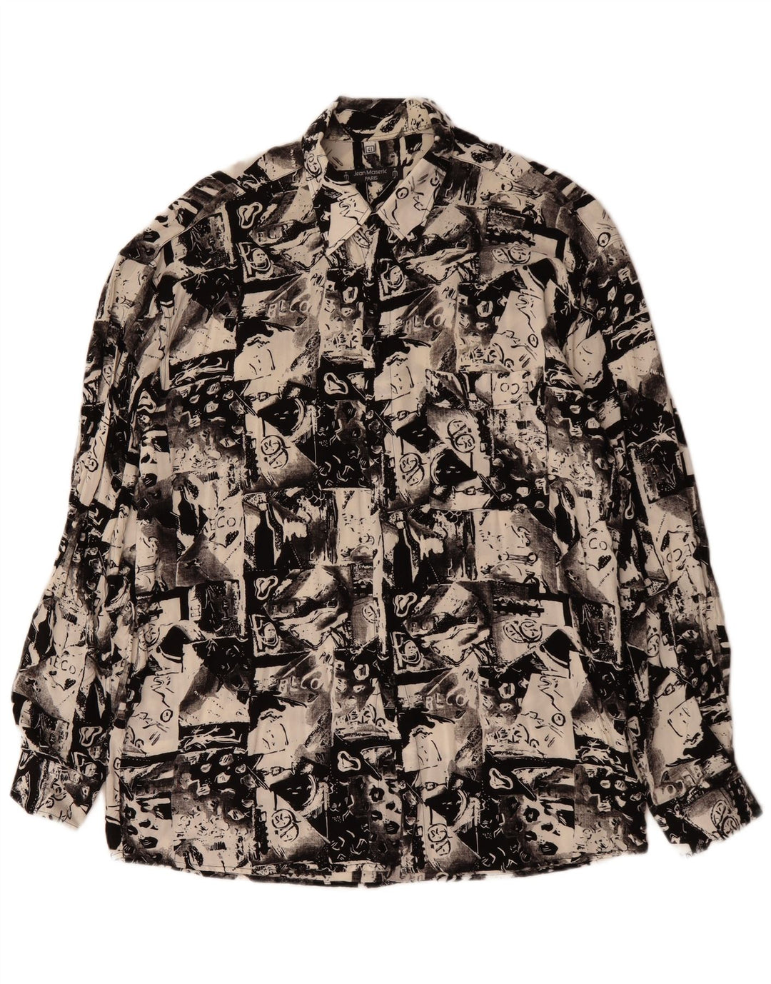 VINTAGE Hombres Patrón Abstracto Camisa Tamaño 41 Grande Negro