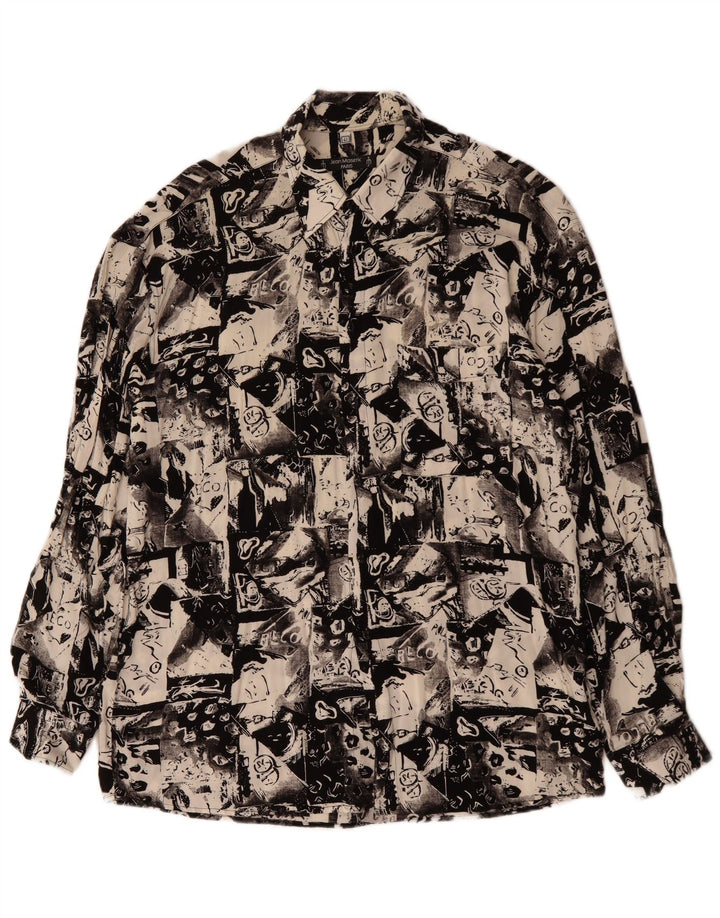 VINTAGE Hombres Patrón Abstracto Camisa Tamaño 41 Grande Negro