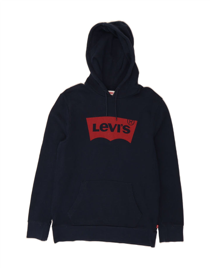 LEVI'S Mens Graphic Hoodie Jumper Medium Navy Blue Cotton Vintage Levi's and Second-Hand Levi's from Messina Hembry 