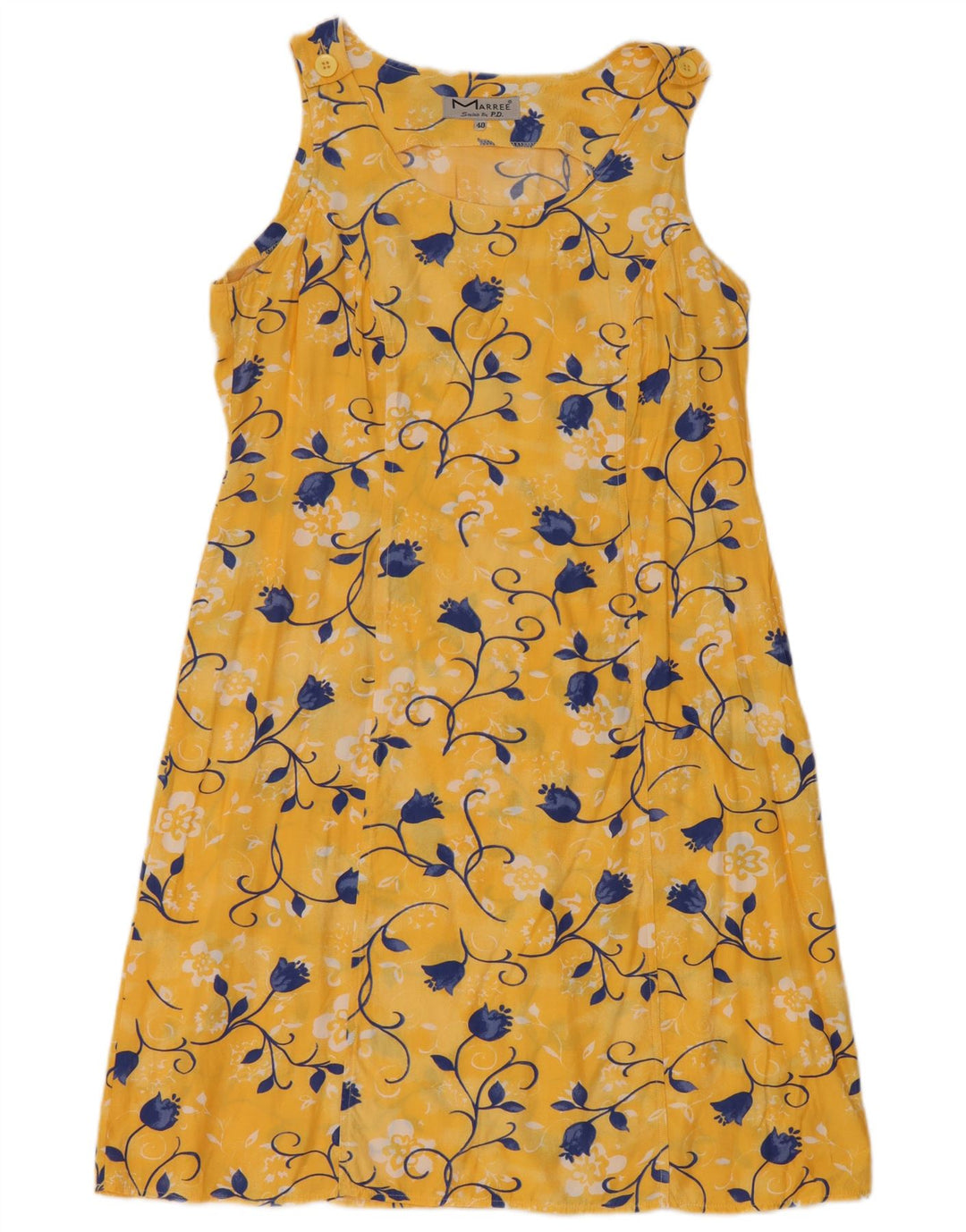 Vintage mujer sin mangas vestido básico EU 40 medio amarillo floral