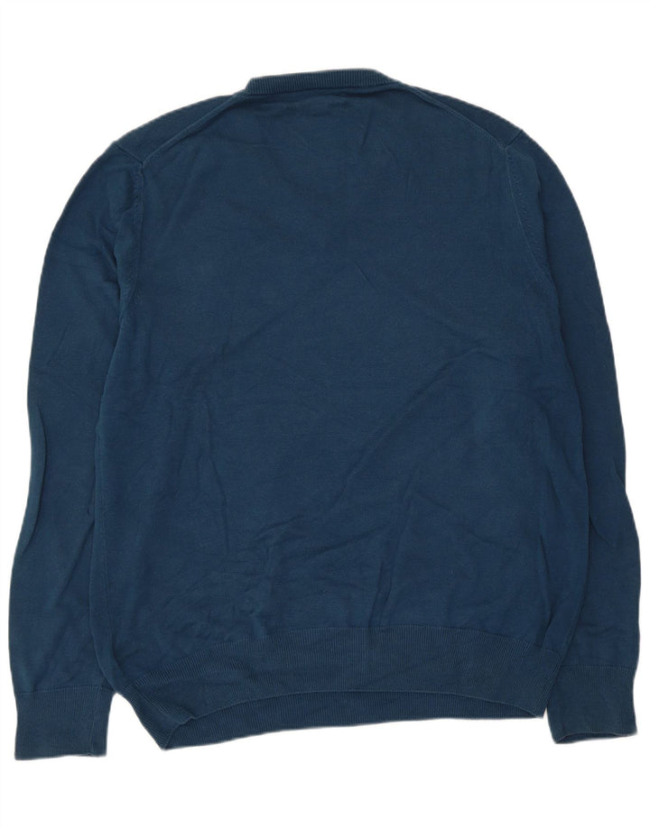 Marks & Spencer Jersey con cuello en V para hombre, talla grande, algodón azul