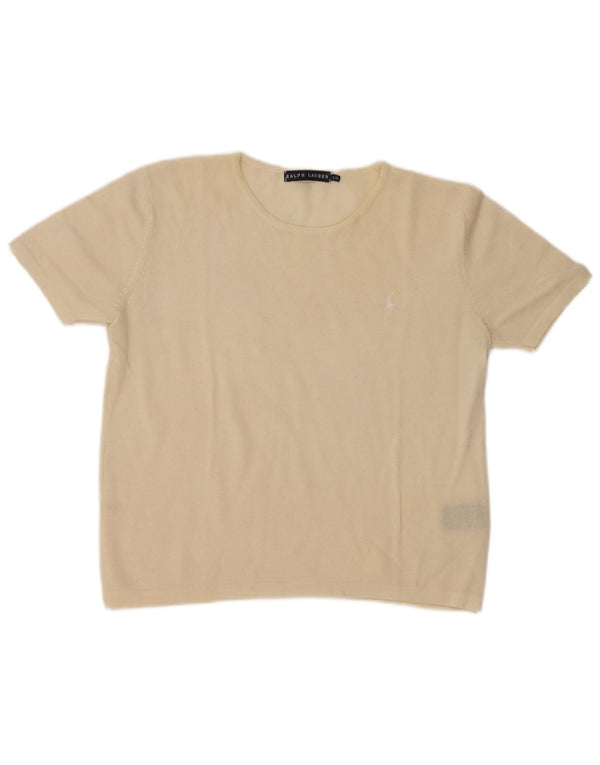Ralph Lauren suéter de manga corta con cuello redondo para mujer UK 14 Large Off W