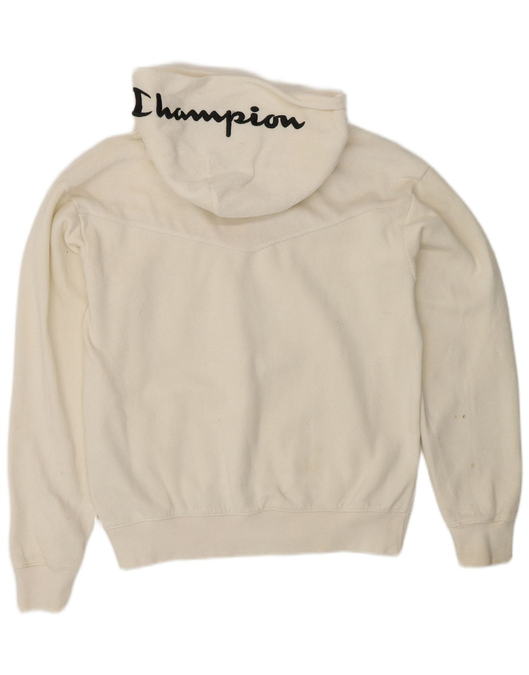CHAMPION Jersey de forro polar con capucha y gráfico para mujer UK 14 Medium Off White Cotton