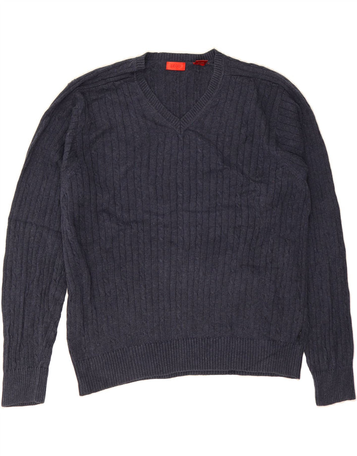 IZOD Mens V-Neck Jumper Sweater Large Navy Blue Cotton Vintage Izod and Second-Hand Izod from Messina Hembry 