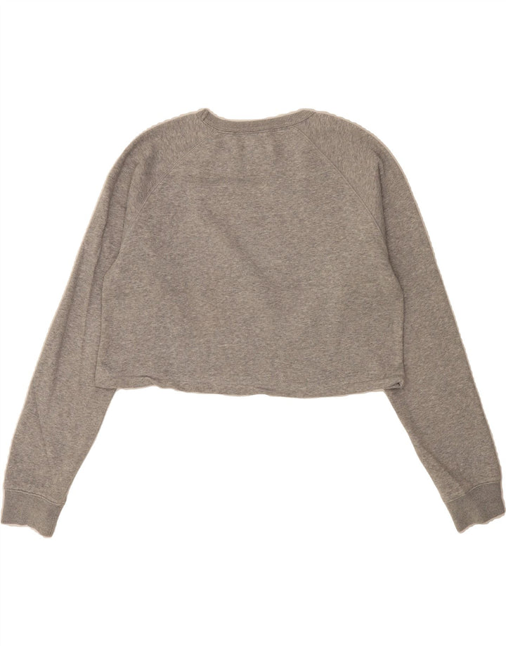 ADIDAS Womens Crop Graphic Sweatshirt Jumper UK 14 Medium Grey Vintage Adidas and Second-Hand Adidas from Messina Hembry 