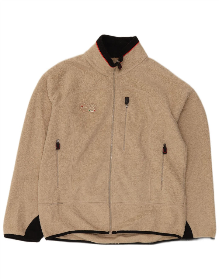FILA Chaqueta polar para hombre UK 36 Small Beige Colorblock Poliéster
