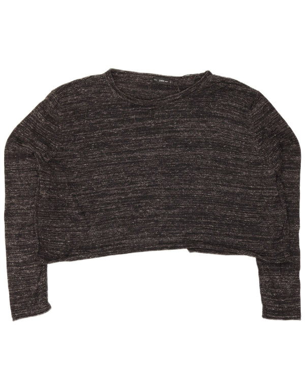 Zara Mujer Crop Oversize Top Manga Larga UK 44 Gris Medio Moteado