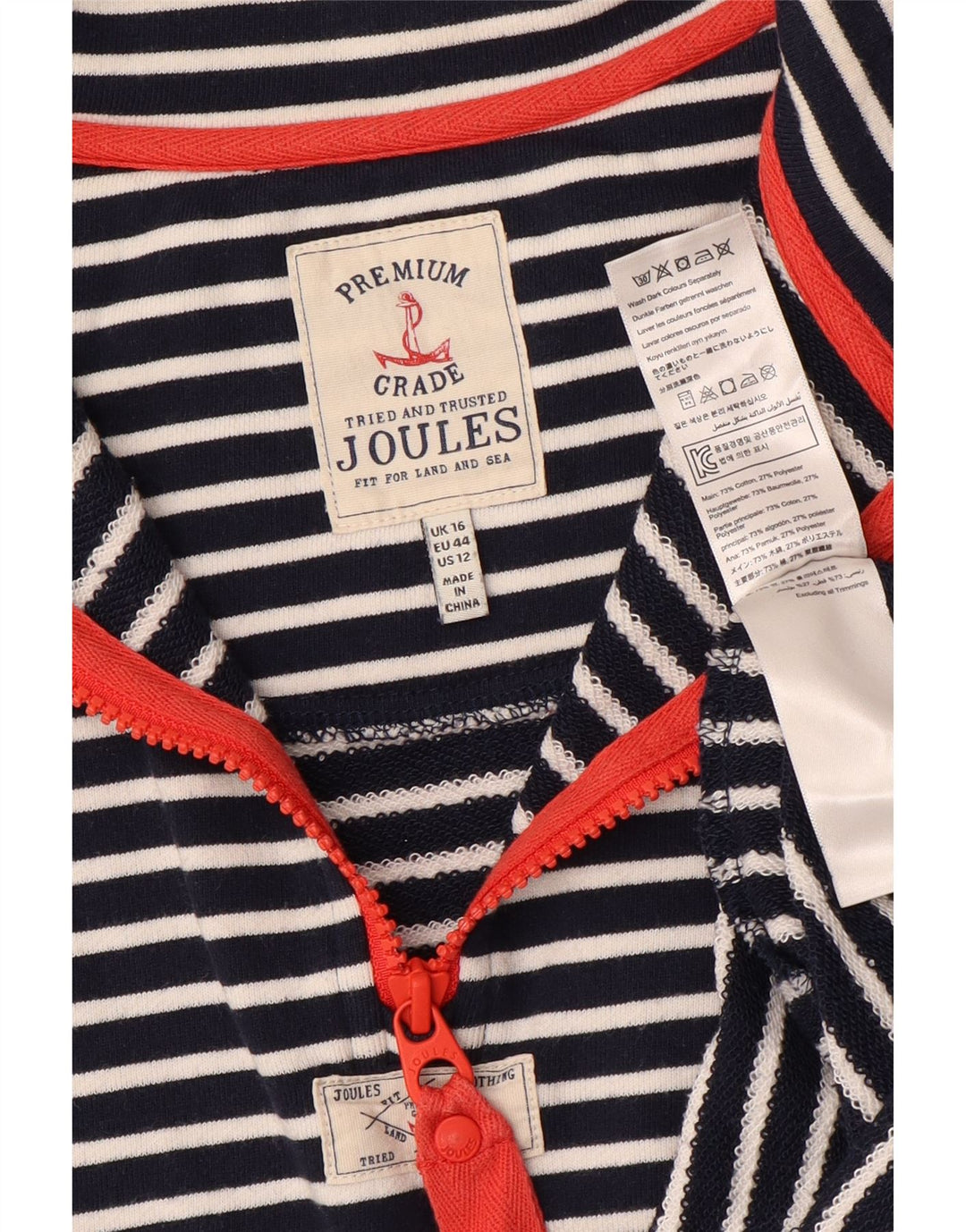 JOULES Sudadera extragrande para mujer, talla 40, talla grande, color azul marino a rayas