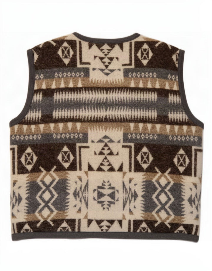 Chaleco vintage para hombre 2XL lana geométrica marrón