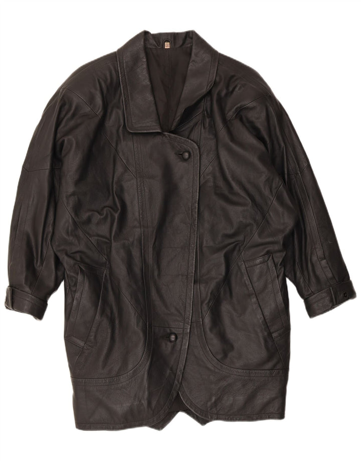 VINTAGE Abrigo de cuero de gran tamaño para mujer EU 38 Cuero negro medio