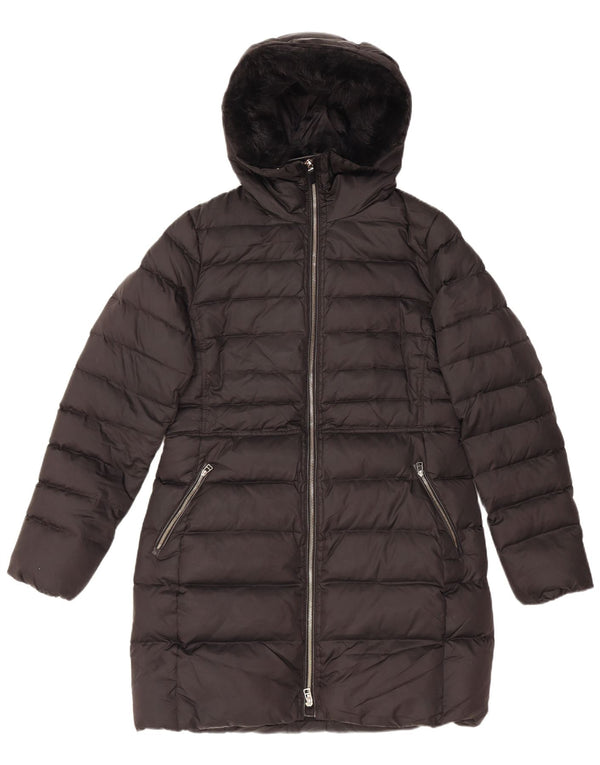 MASSIMO DUTTI Womens Hooded Padded Coat UK 16 Large Black Polyester