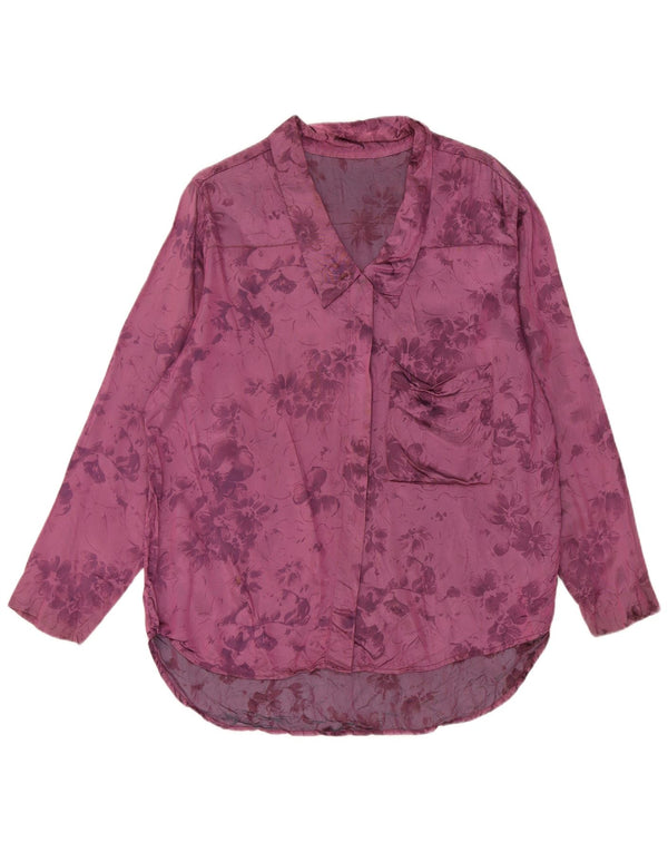 Vintage mujer camisa Reino Unido 16 grande púrpura floral