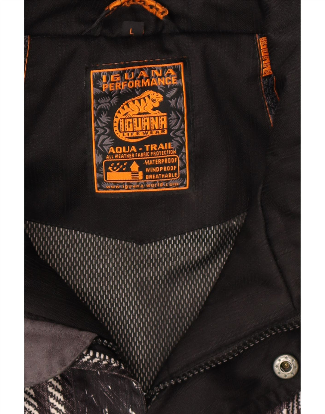 IGUANA Mens Abstract Pattern Windbreaker Jacket UK 40 Large Black Striped Vintage Iguana and Second-Hand Iguana from Messina Hembry 