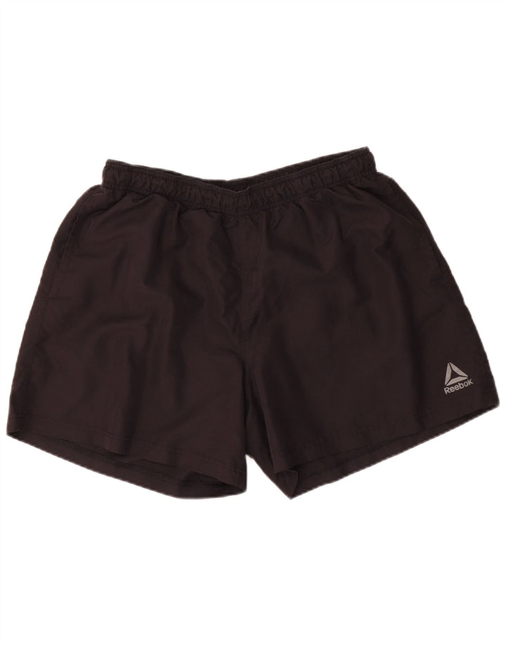Reebok - Pantalones cortos deportivos para hombre, talla grande, poliéster negro