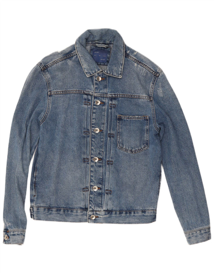 Zara Mens Chaqueta Vaquera Desgastada UK 38 Algodón Azul Medio
