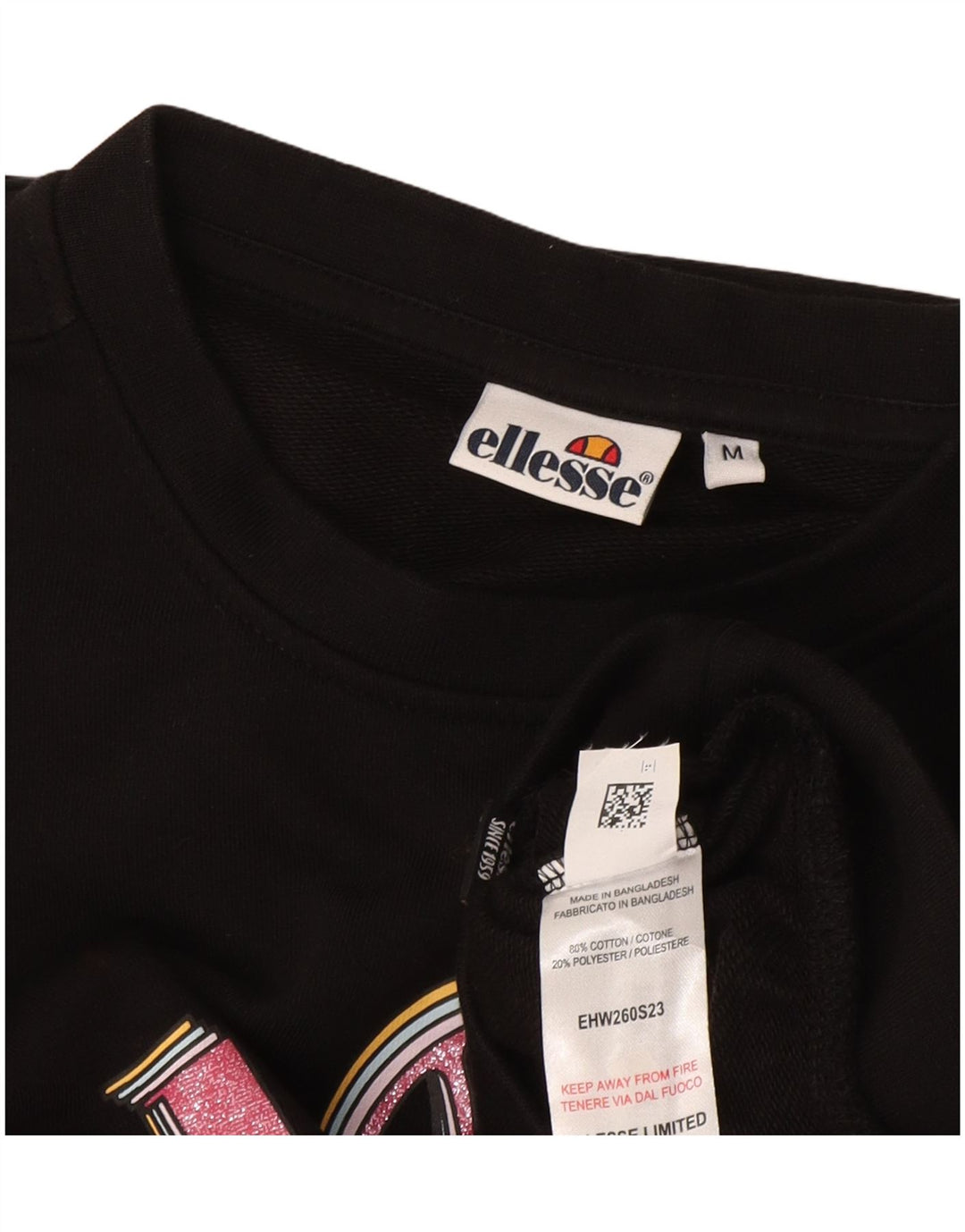 Ellesse - Sudadera extragrande con gráfico corto para mujer, talla 40, talla M, color negro