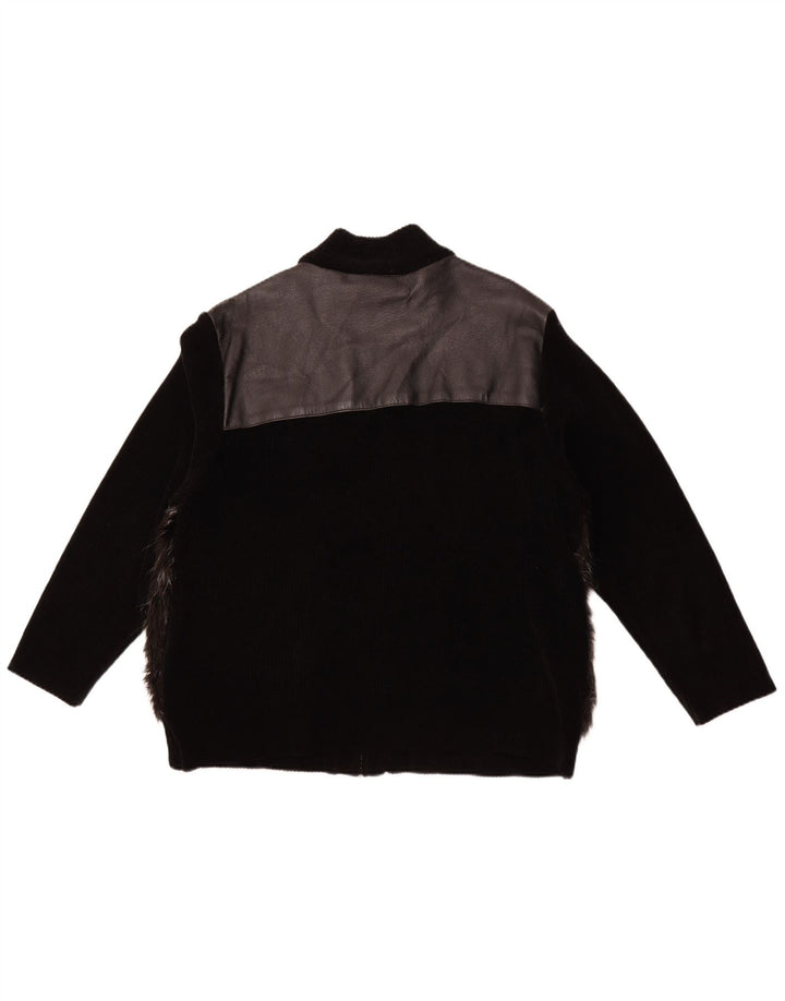 VINTAGE Chaqueta de cuero para mujer Reino Unido 18 XL Cuero negro