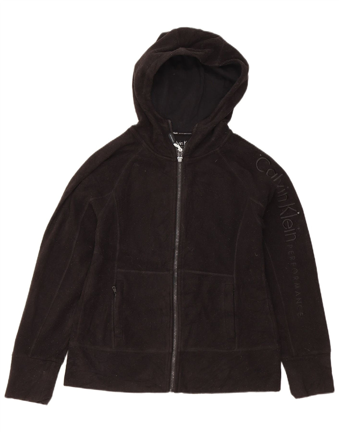 Calvin Klein Chaqueta de forro polar con capucha gráfica para mujer UK 10 Small Black