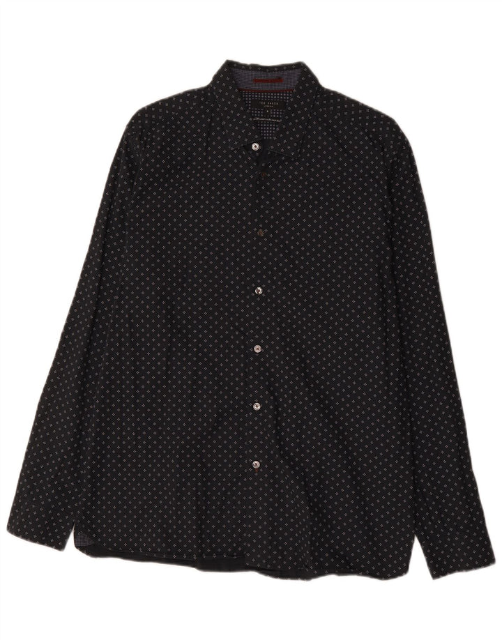 Ted Baker Camisa para hombre Talla 6 2XL Algodón geométrico negro