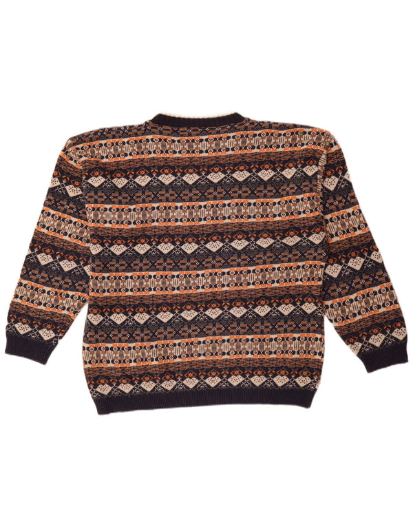 Vintage hombres cuello redondo jersey suéter XL multicolor Fair Isle algodón