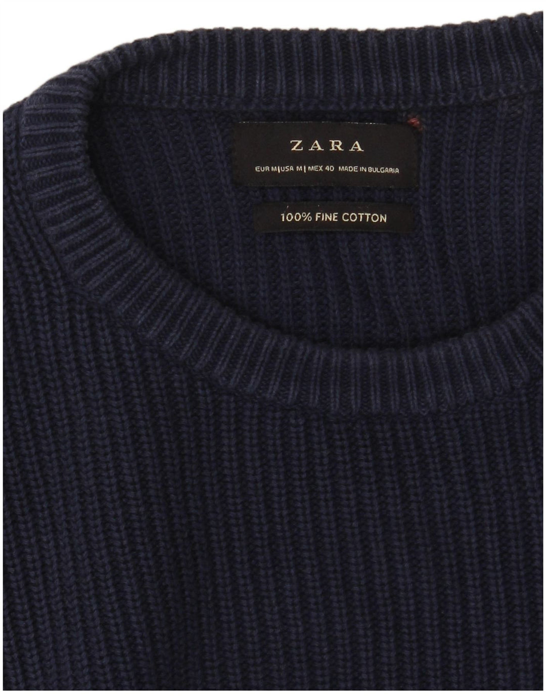ZARA Hombre Jersey Cuello Redondo Jersey Medio Azul Marino Algodón