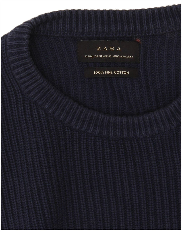 ZARA Hombre Jersey Cuello Redondo Jersey Medio Azul Marino Algodón