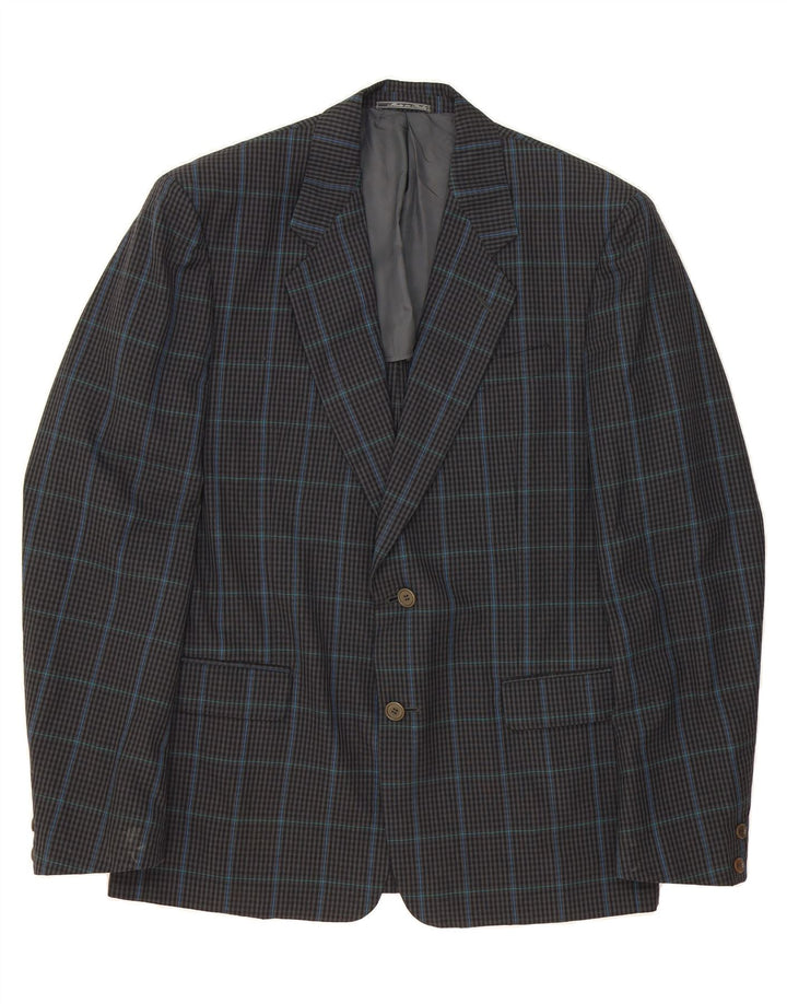 VINTAGE Mens 2 Button Blazer Jacket UK 42 XL Grey Check Virgin Wool Vintage Vintage and Second-Hand Vintage from Messina Hembry 