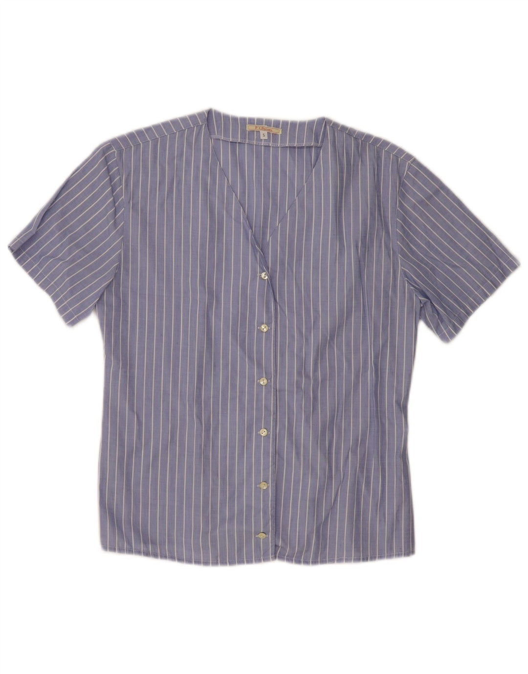 PAOLO PECORA Camisa de manga corta para mujer UK 10 Small Azul Rayas Algodón