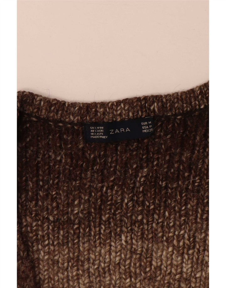 Zara Mujer Crop Cardigan Suéter UK 44 Lana Marrón Medio