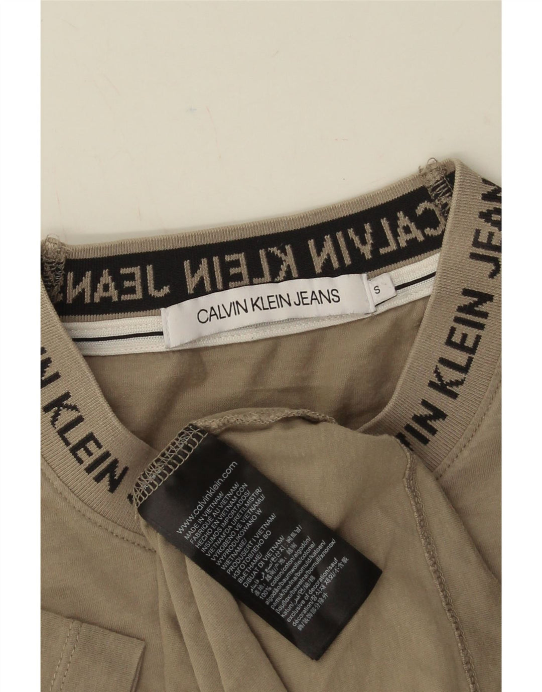 CALVIN KLEIN JEANS Camiseta gráfica para hombre Top Small Khaki Cotton