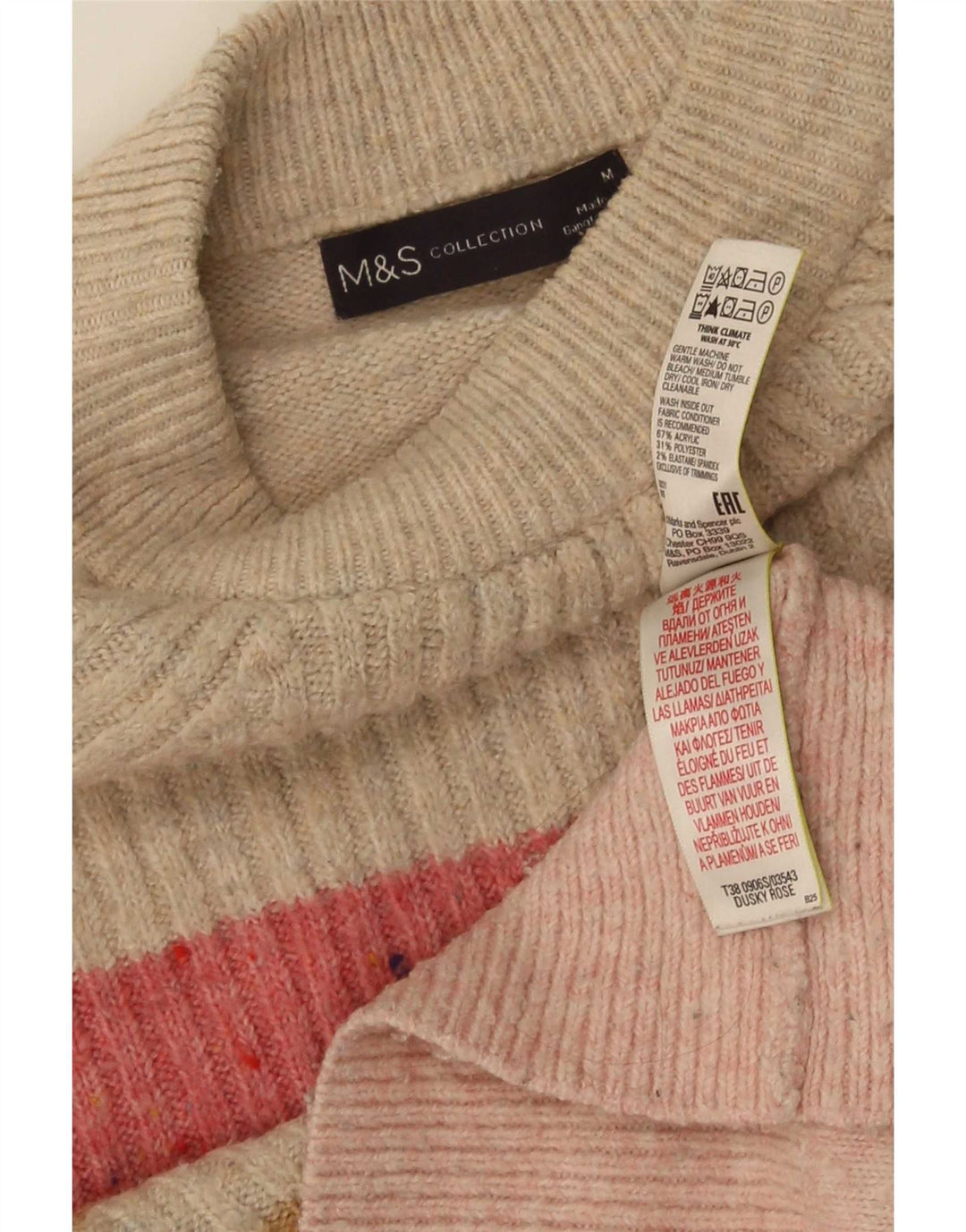 Marks & Spencer Suéter de cuello redondo para mujer UK 46 Mediano Rosa Rayas