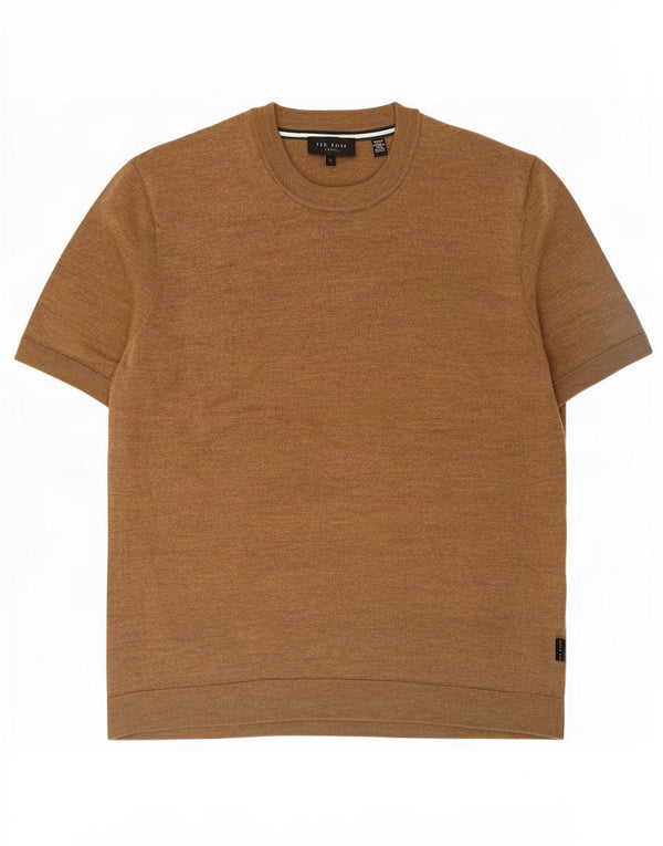 Ted Baker Jersey de manga corta con cuello redondo para hombre XL Lana marrón