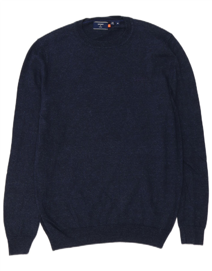 SUPERDRY Jersey de cuello redondo para hombre de algodón moteado en azul marino medio