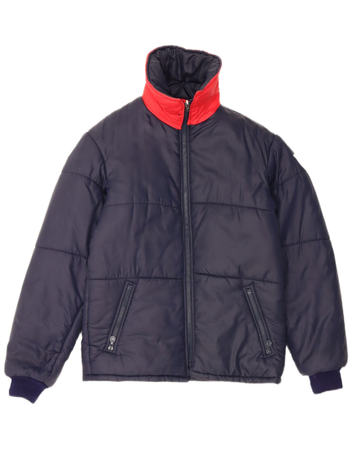 Vintage hombres reversible chaqueta acolchada Reino Unido 38 medio azul marino colorblock
