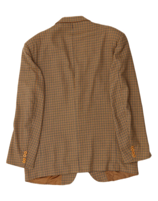 Vintage hombres 2 botones Blazer chaqueta IT 54 2XL marrón pata de gallo lana virgen