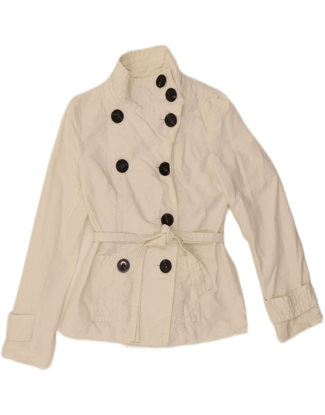 Zara Mujer Gabardina Corta UK 10 Small Algodón Blanco